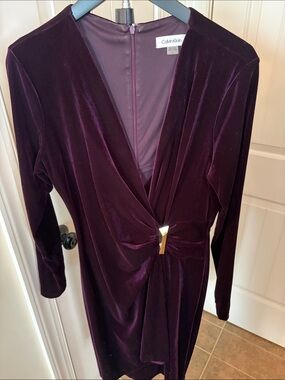 Calvin Klein Velvet Wrap Midi Dress in Plum